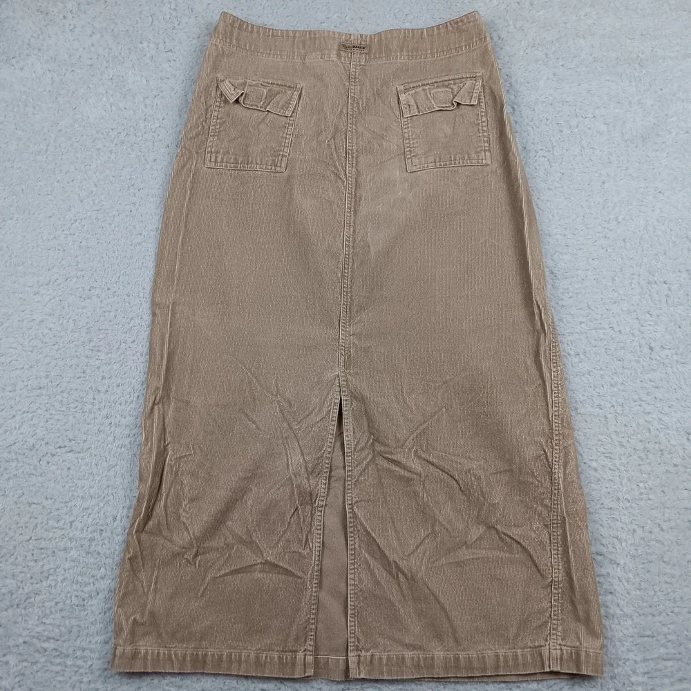 Eddie Bauer Skirt Maxi Corduroy Women 12 Tan Cargo Back Slit